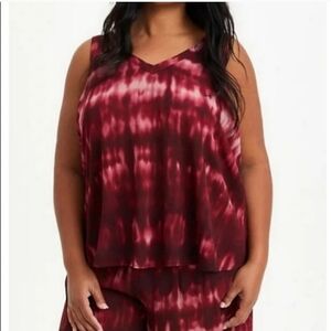 TORRID Tie Dye V neck tank crinkle gauze  burgundy wine size 4X NEW